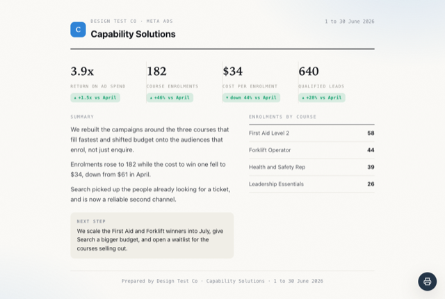Brief report style, an example Clientdeck client report