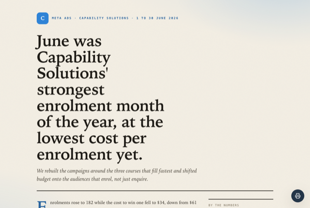 Editorial report style, an example Clientdeck client report