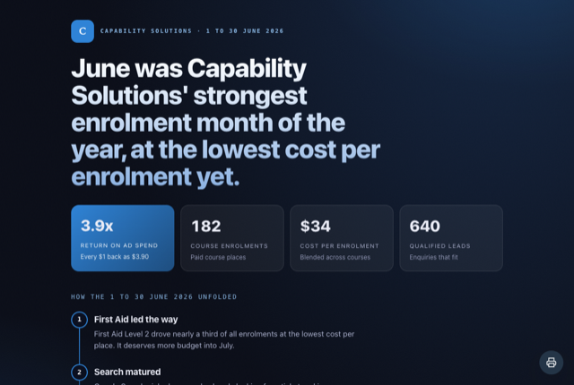 Momentum report style, an example Clientdeck client report