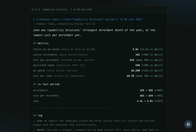 Terminal report style, an example Clientdeck client report